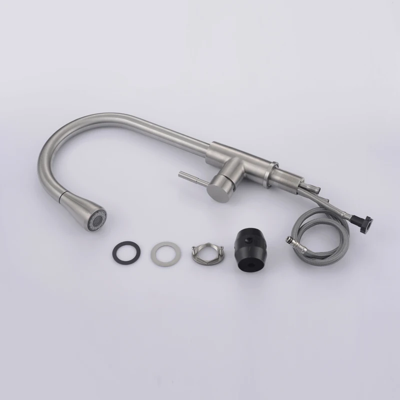 Factory wholesale direct sales high quality and inexpensive 304 stainless steel  pull down kitchen mixer faucet