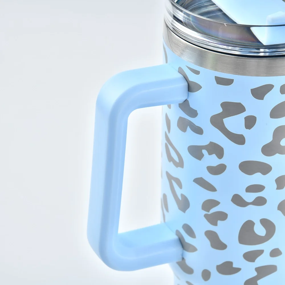 USA warehouse Stainless Steel Insulated Travel Water Tumbler Ice-flow Quencher Sublimation Leopard 40oz Tumbler with Handle