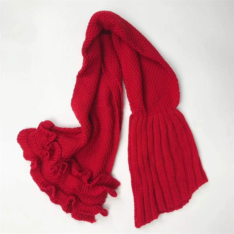 Hot Sale High Quality Baby Winter Scarf Children Knitted Scarf BIg Red And Scarf Sets