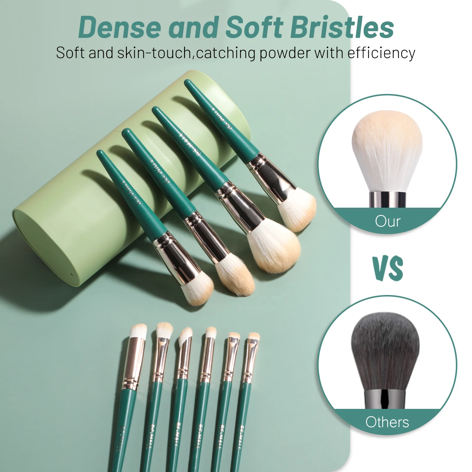BS-MALL 16 Piece Long Handle Makeup Brushes  Private Label Green Vegan Custom Makeup Brush Packaging Box