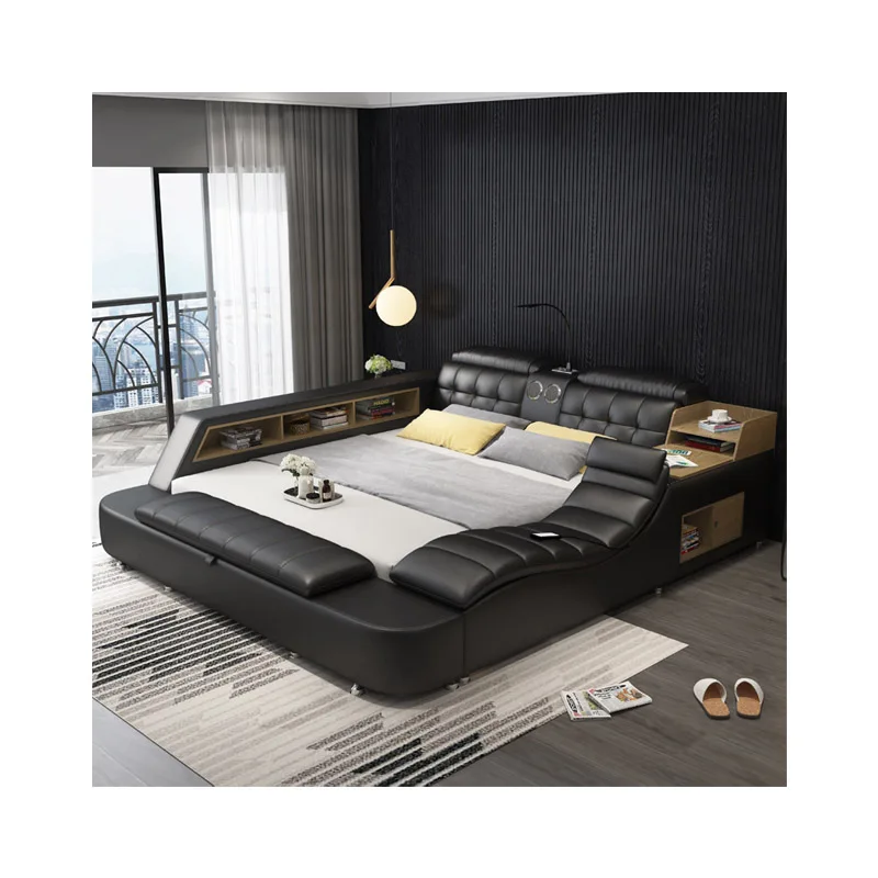 Luxury Modern Furniture Leather Smart Functional Beds Storage Bed King Queen Size Massage Electric Adjustable Double Beds