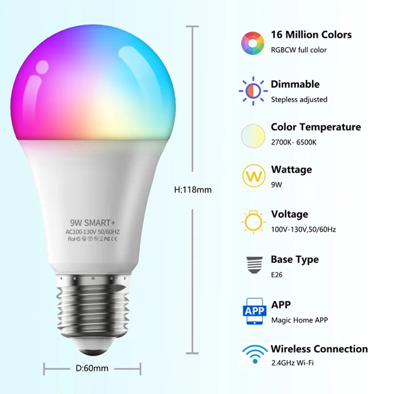 2023new Tuya Colour Remote Music Lamp Energy Saving 9W E27   Christmas Lights Night Blu  Wifi Rgb Smart Led Bulbs