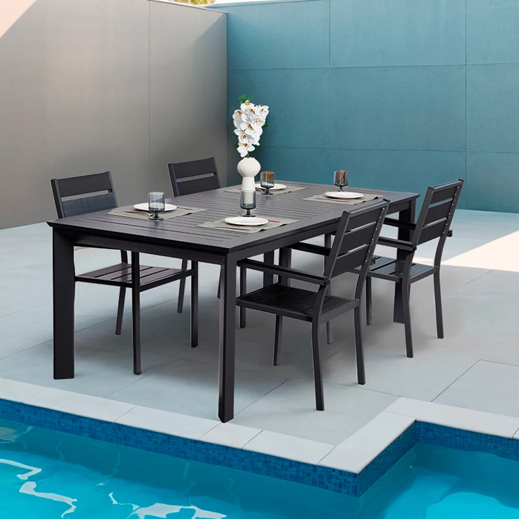 Homful Garden Aluminum Butterfly Flipping And Pulling Table Outdoor Patio Extendable Dining Table