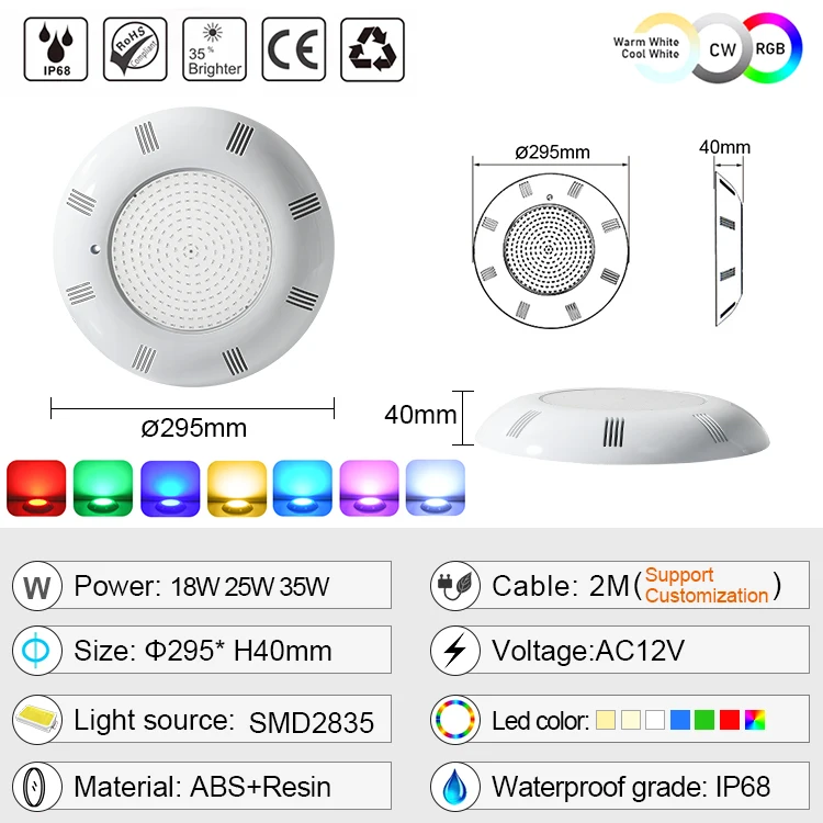 On Sale Ultra Flat 12V Salt Water Nicheless Wall Mounted Rgb Remote Control Ip68 Swimming Pool Led Light