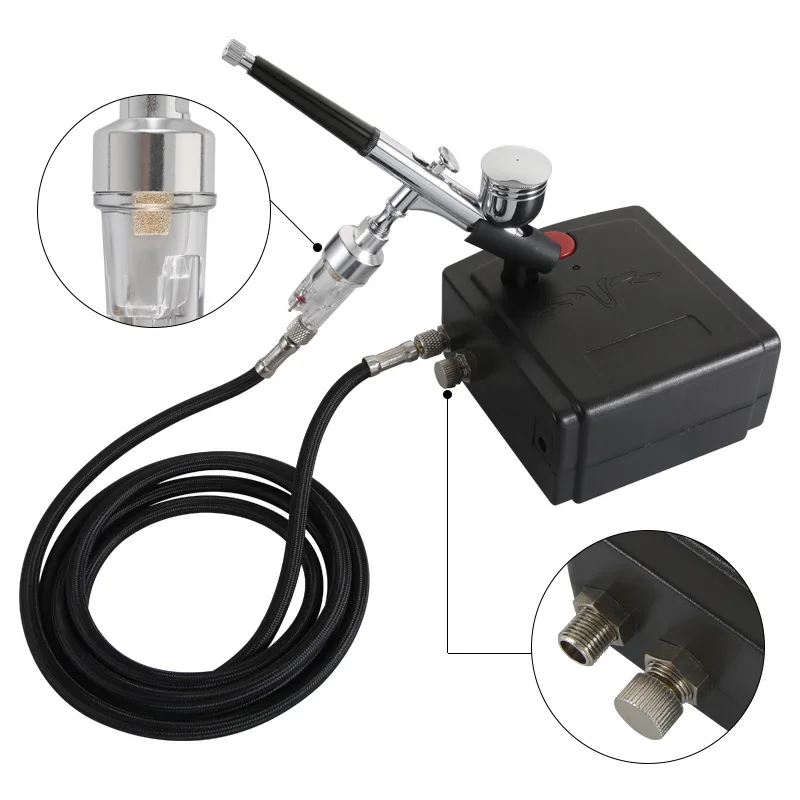 Dual Action Compressor Spray Gun Kit Nail Model Cake Car Painting Airbrush