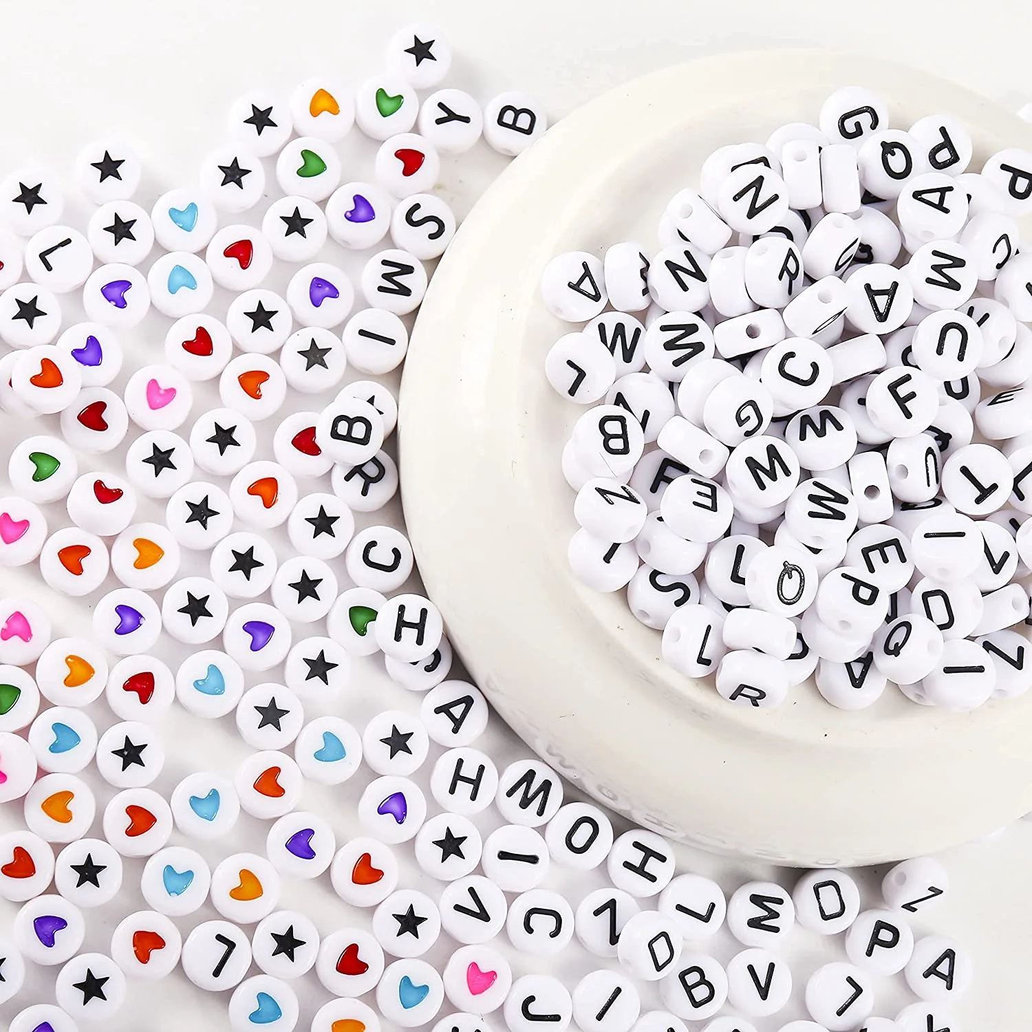 Wholesale 4*7mm Acrylic Alphabet Letter Spacer Beads Heart Star Shape  White Color Beads Bracelet DIY Jewelry Accessories