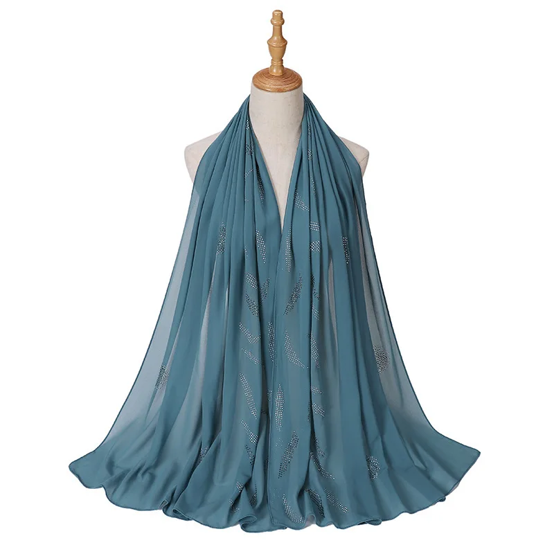 High Quality Chiffon Hijab Scarf Islamic Muslim Malaysia Indonesia Solid Color Rhinestone Chiffon Hijab Scarf