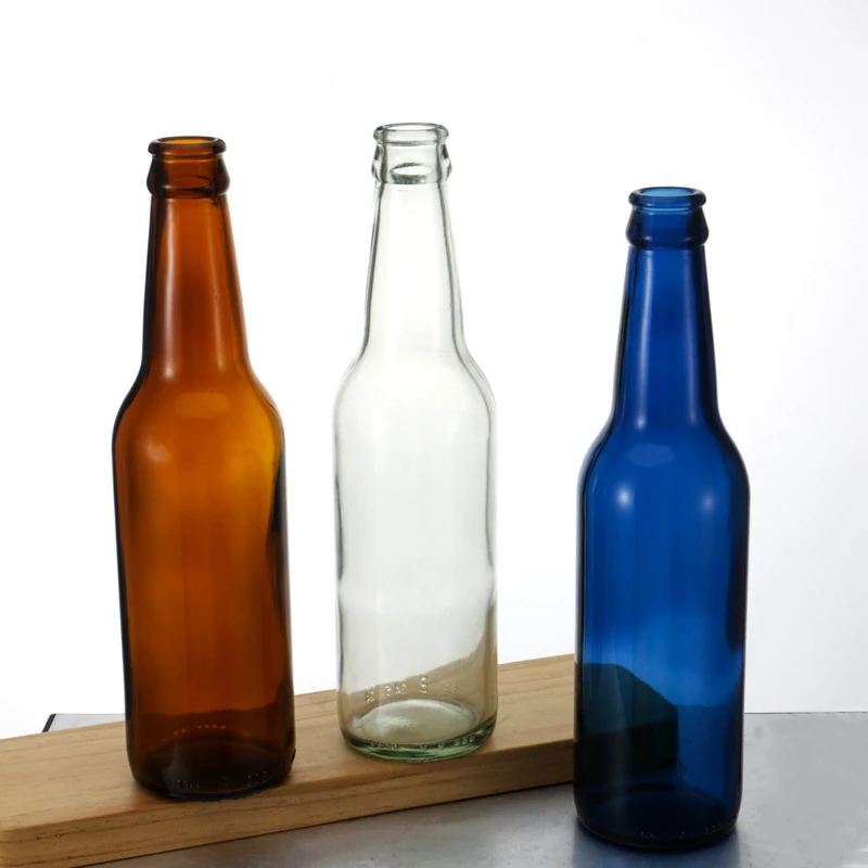 Custom Color and Logo Sparkling Water Packaging Juice Soda Beverage Amber Glass Beer Bottle With Crown Cap