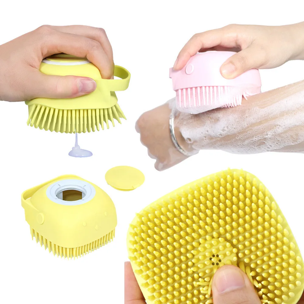 
Pet Brush 2 in 1 Bath Massage Brush Shampoo Dispenser Dog Grooming Silicone Bristles Shower Brush 