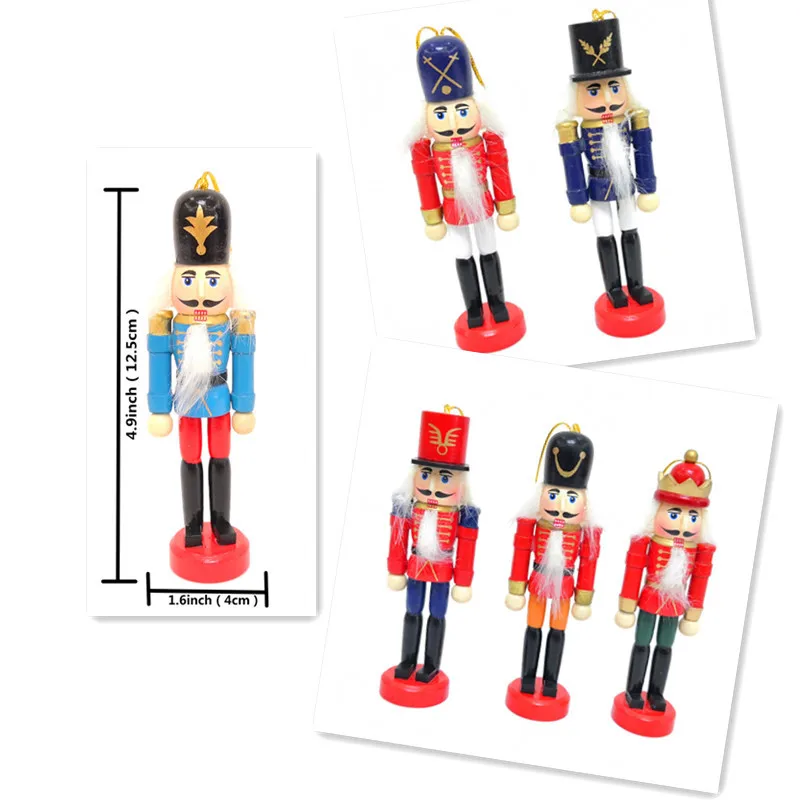 6pcs/set 12cm Wooden soldiers Christmas Nutcracker Ornaments Set Hanging Decorations Puppet Toy Gifts