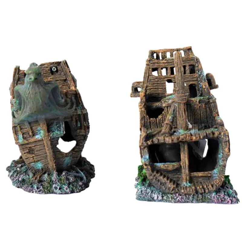 Ancient resin pirate sunken ship wreck fish tank accessories decoration polyresin aquarium decor ornaments