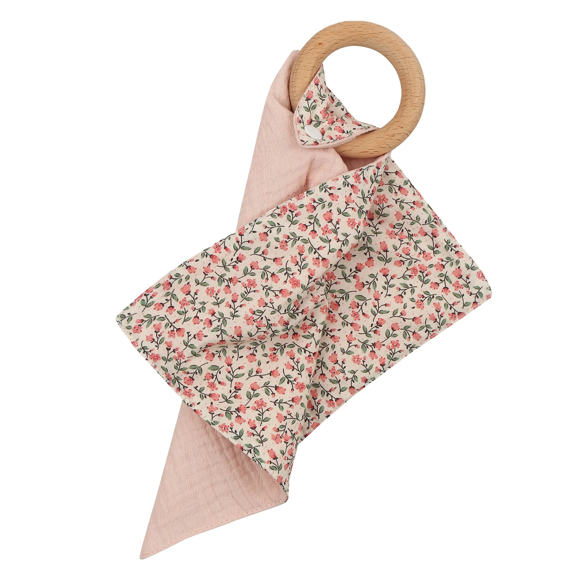 Cotton Baby Bibs Baby Soothe Appease Towel Burp Cloth Teether Ring for Children Pacifier Cloth Baby Cuddle Cloth Print with Wood