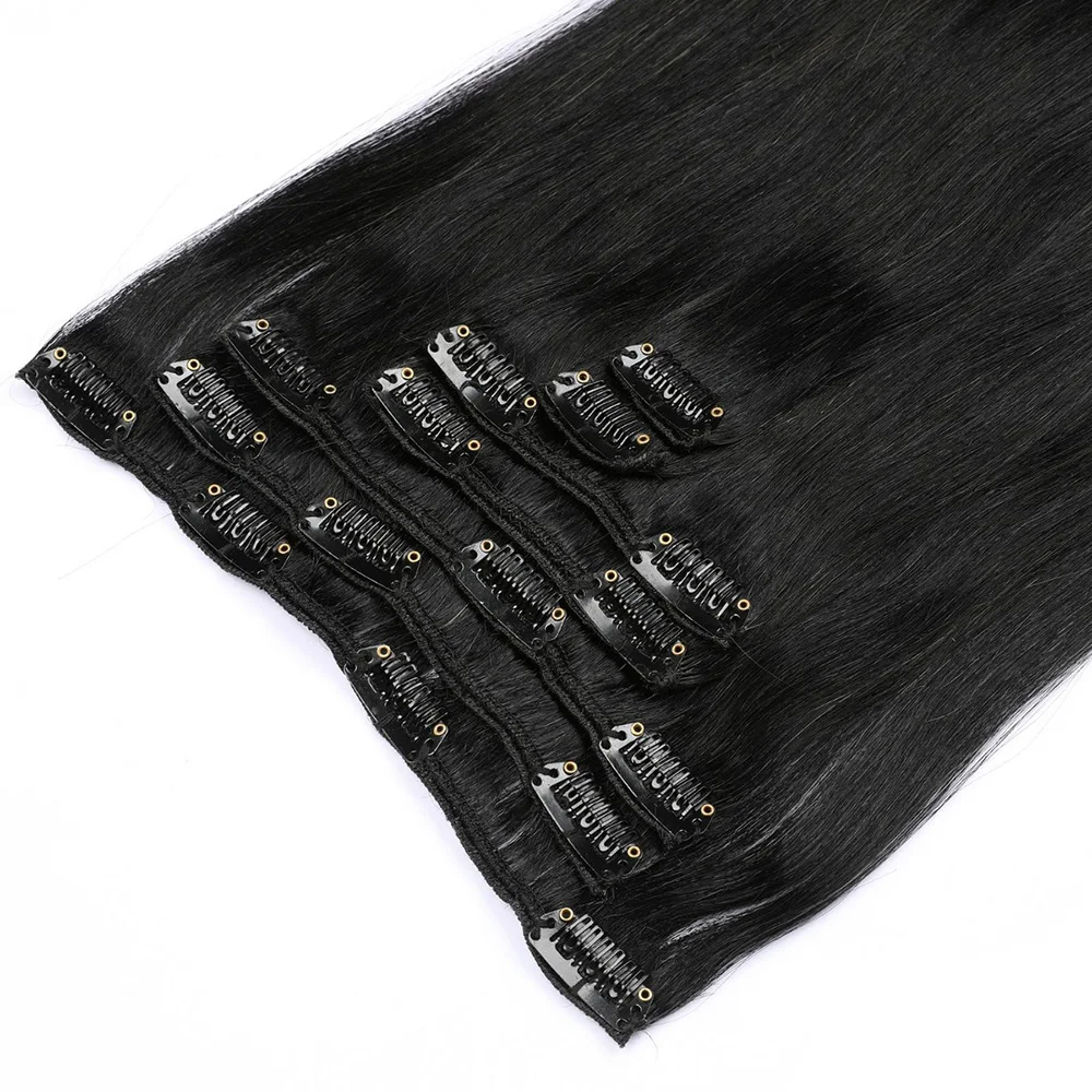 Hot selling 100% clip in human hair extensions 7pcs, 8pcs or 10pcs full head straight virgin Brazilian human hair