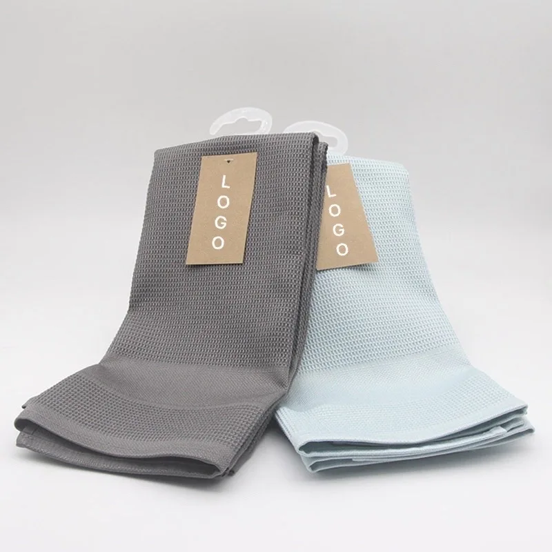 Пользовательский логотип вафельная ткань для чистки чайное полотенце из микрофибры оптовая продажа набор кухонных полотенец