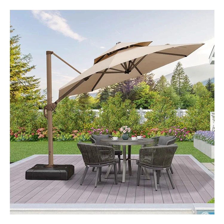 AJUNION 3M Roma Aluminium Double Roof Umbrella Deluxe Patio Commercial Umbrella Waterproof Parasol