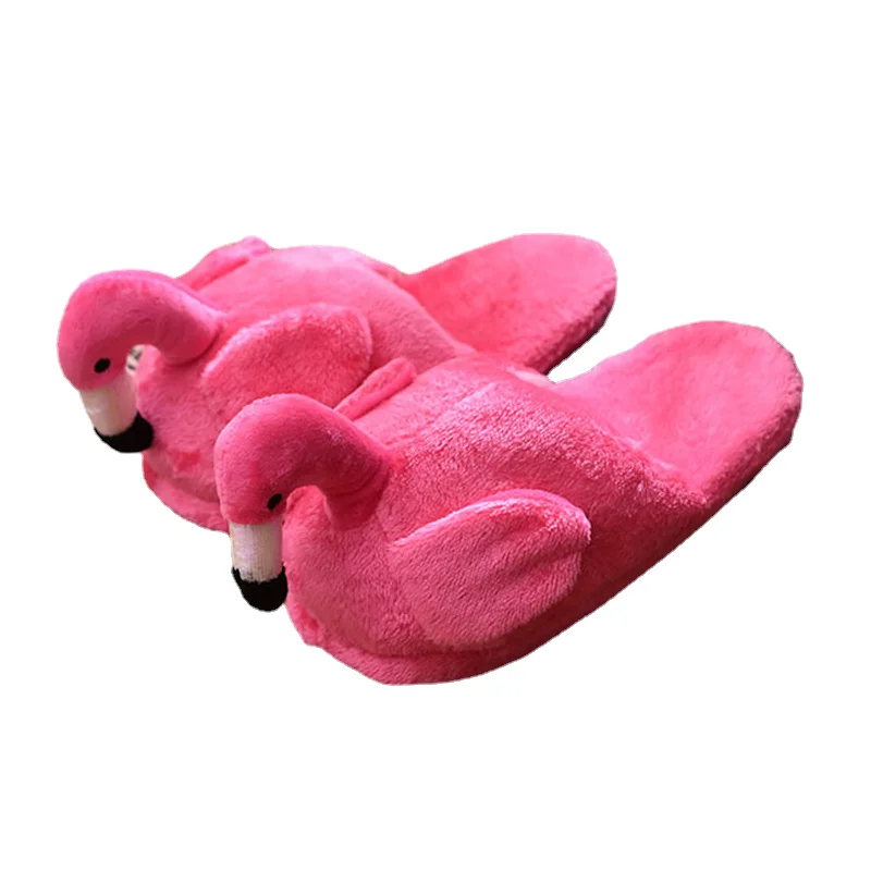 New Flamingo slippers for girls autumn and winter half pack plush shoes indoor home cute cartoon warm cotton drag