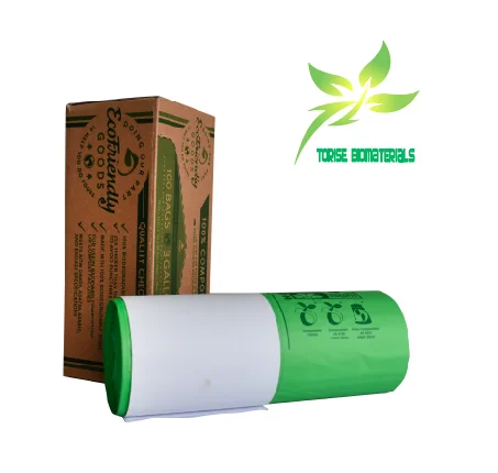 biodegradable trash bags with handle compostable cornstarch green die cut garbage bags box packed