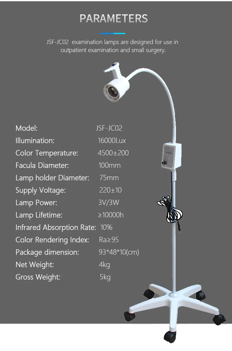 3W JC02 Surgical LED Lights Shadowless Operating Medical Lamp with Adjustable Color Temperature Made of Durable Metal Material