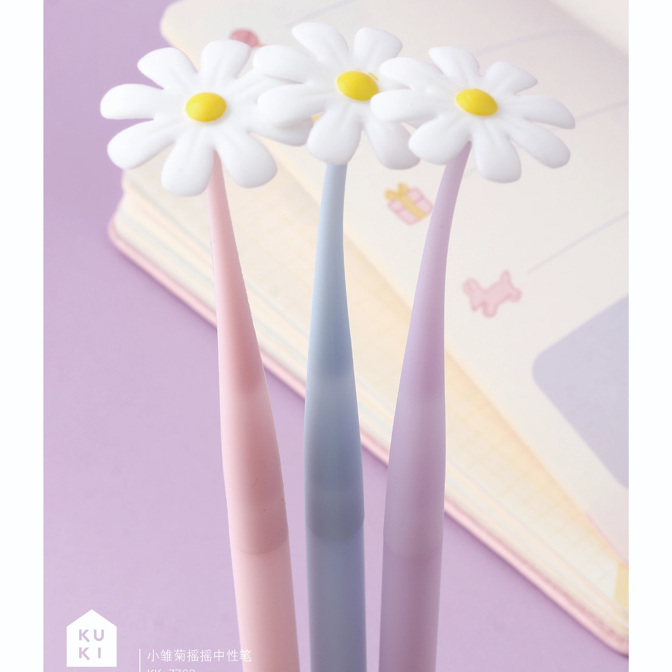 Wholesale Stationery Manufacturer KUKI New Design Pen Daisy Flower Shaker Pen With Custom Logo Cute Gel Pens
