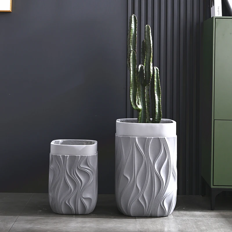 Biodegradable Magnesium Clay Home Decor Plant Pots Set of 2 Black Grey Indoor Outdoor Decorative Flower Pot