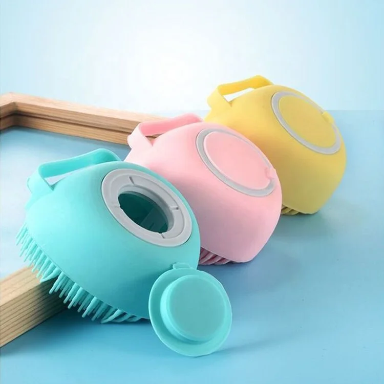 Dog Bath Brush Pet Massage Brush Shampoo Dispenser Soft Silicone Brush Dogs and Cats Shower Grooming Comb