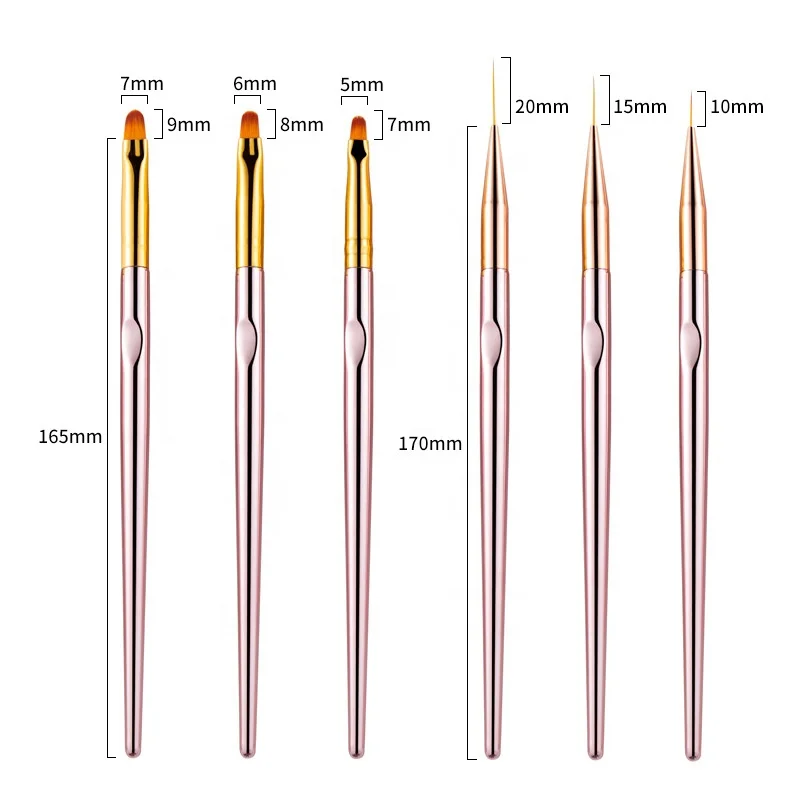 Miyaup rose gold beauty nail liner brush set 6 pcs/set round head nail decor fashion Korea style phototherapy pen brush