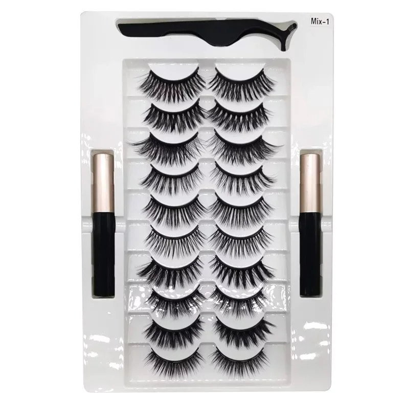 Hot Sale 10 pairs High quality custom magnet eyelash vendors wholesale mink eyelash magnetic eyelashes set with eyeliner
