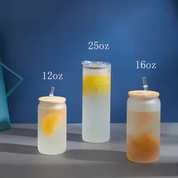 Wholesale Sublimation Beer Can Shaped Glass Cup Frosted Glass Sublimation Tumbler With Straw