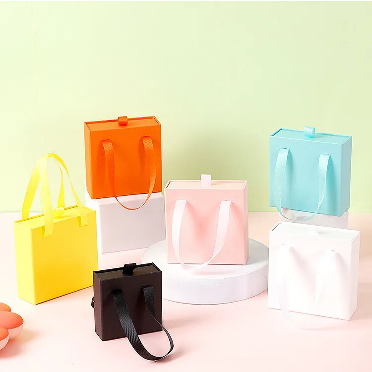 Custom logo jewellery cardboard gift box bag handle design drawer jewelry packaging box