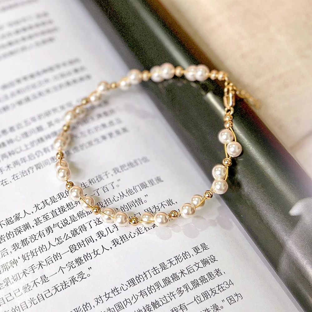 New style high quality 14k gold filled beaded pearl bracelet fashion jewelry for women
