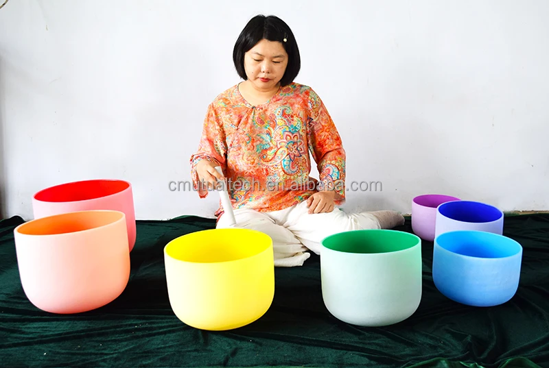 Бесплатная чакра из мальлета Набор цветных Поющая чаши 432 Гц градиентные цвета 7 шт. из 6-12 дюймов хрустальные поющие чаши f