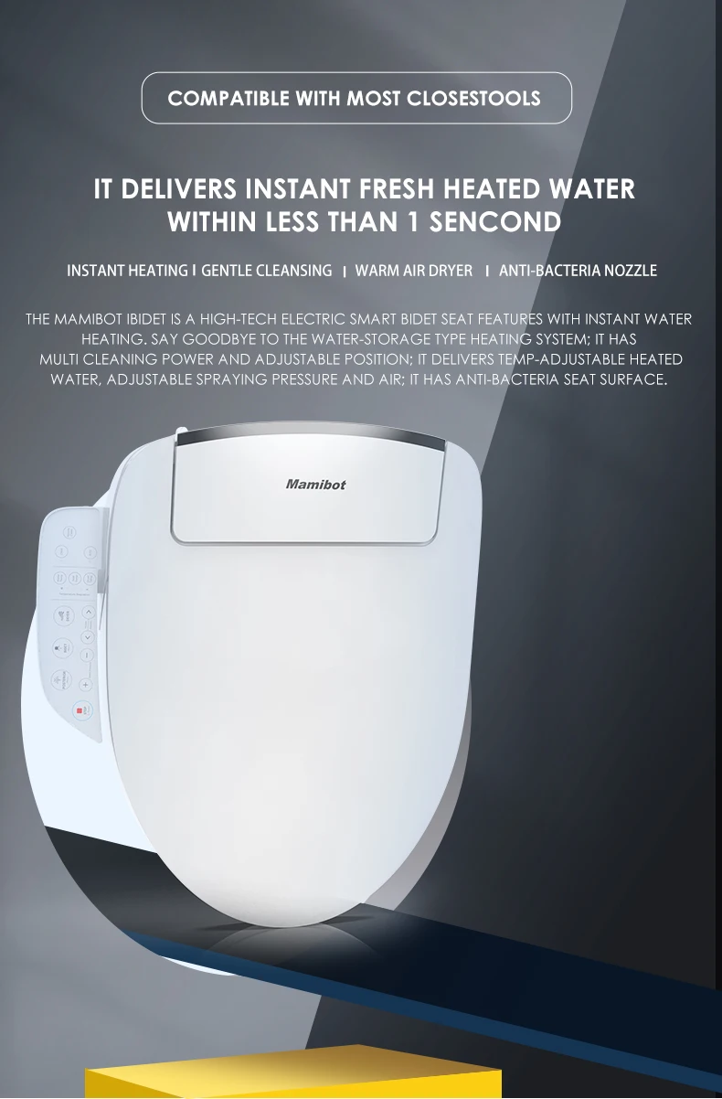 Mamibot iBIDET electric bidet seat with instant fresh heat water system Toilet Seat Cover for Bathroom