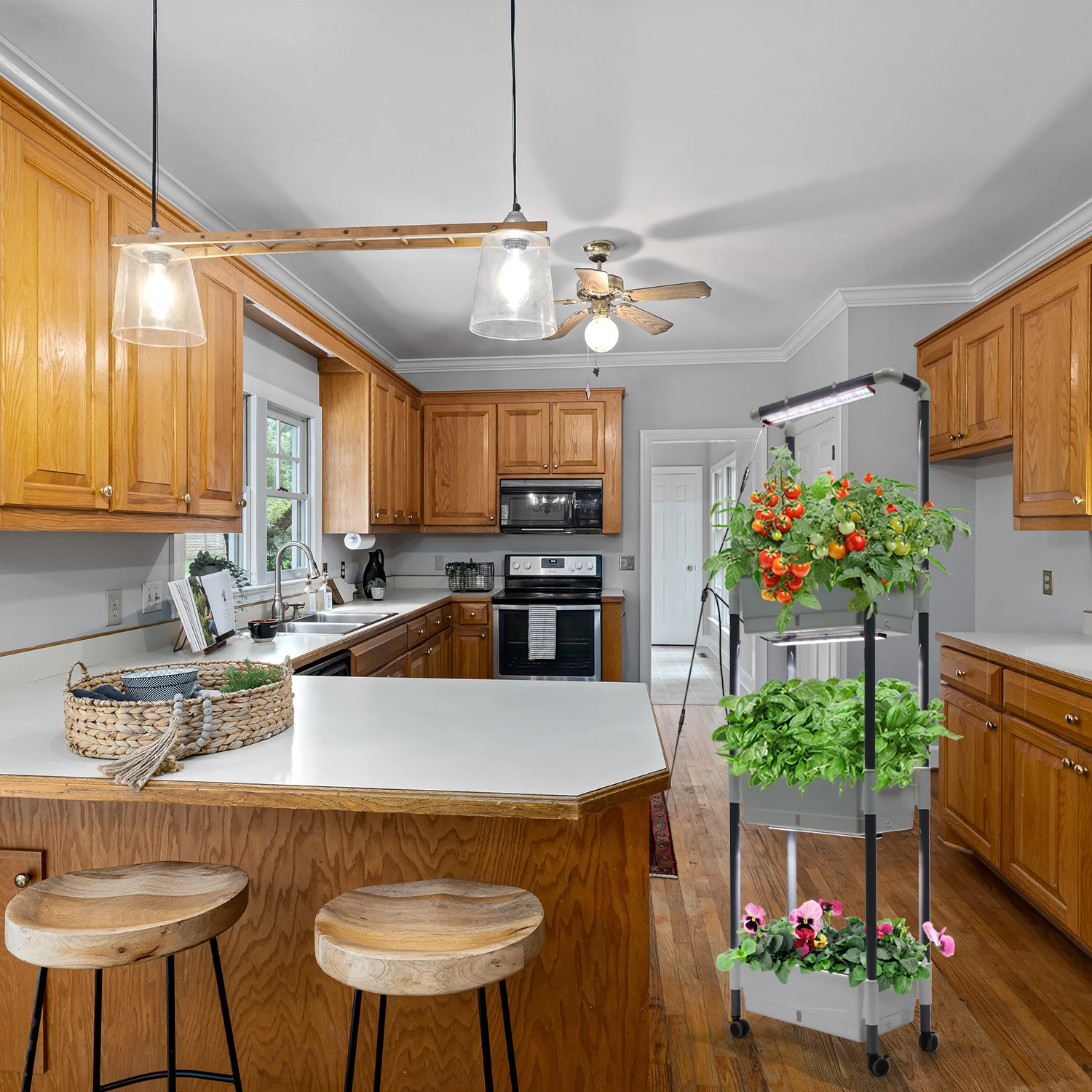 Indoor Garden Herb Grow Kit Home Garden Grow Rack with Smart Control LED Grow Light, for Short Tomato,Basil,Pepper