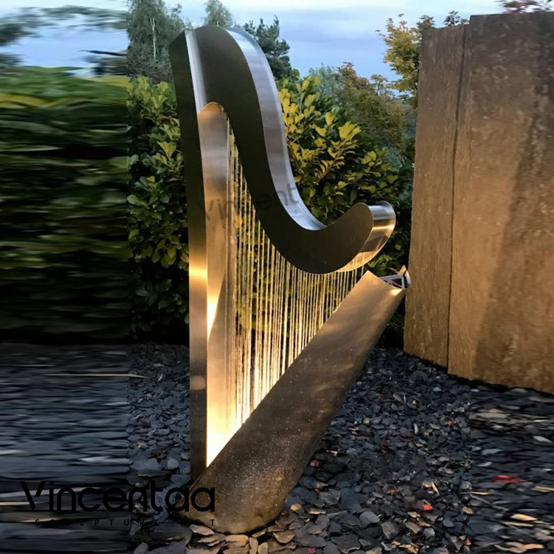 Outdoor Decoration Metal Fountain Stainless Steel Harp Water Fountain for Sale
