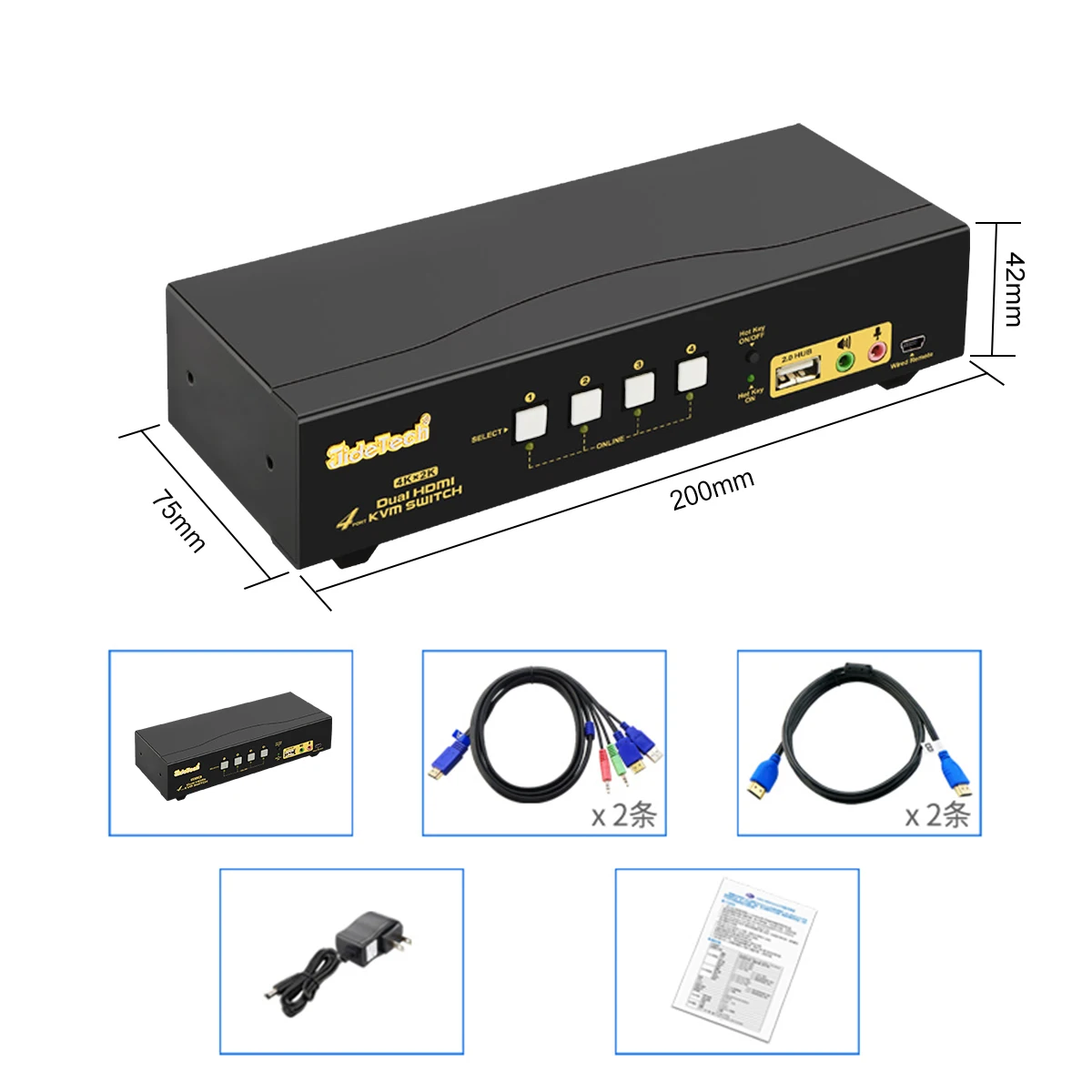  4 порта 4x2 HDMI KVM переключатель двойной монитор автоматическое