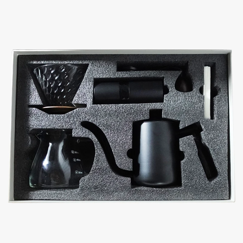 Customizable Gift Box Outdoor Travel Drip V60 Pour Over Coffee Set with Pour Over Coffee Maker Coffee kettle and Manual Grinder