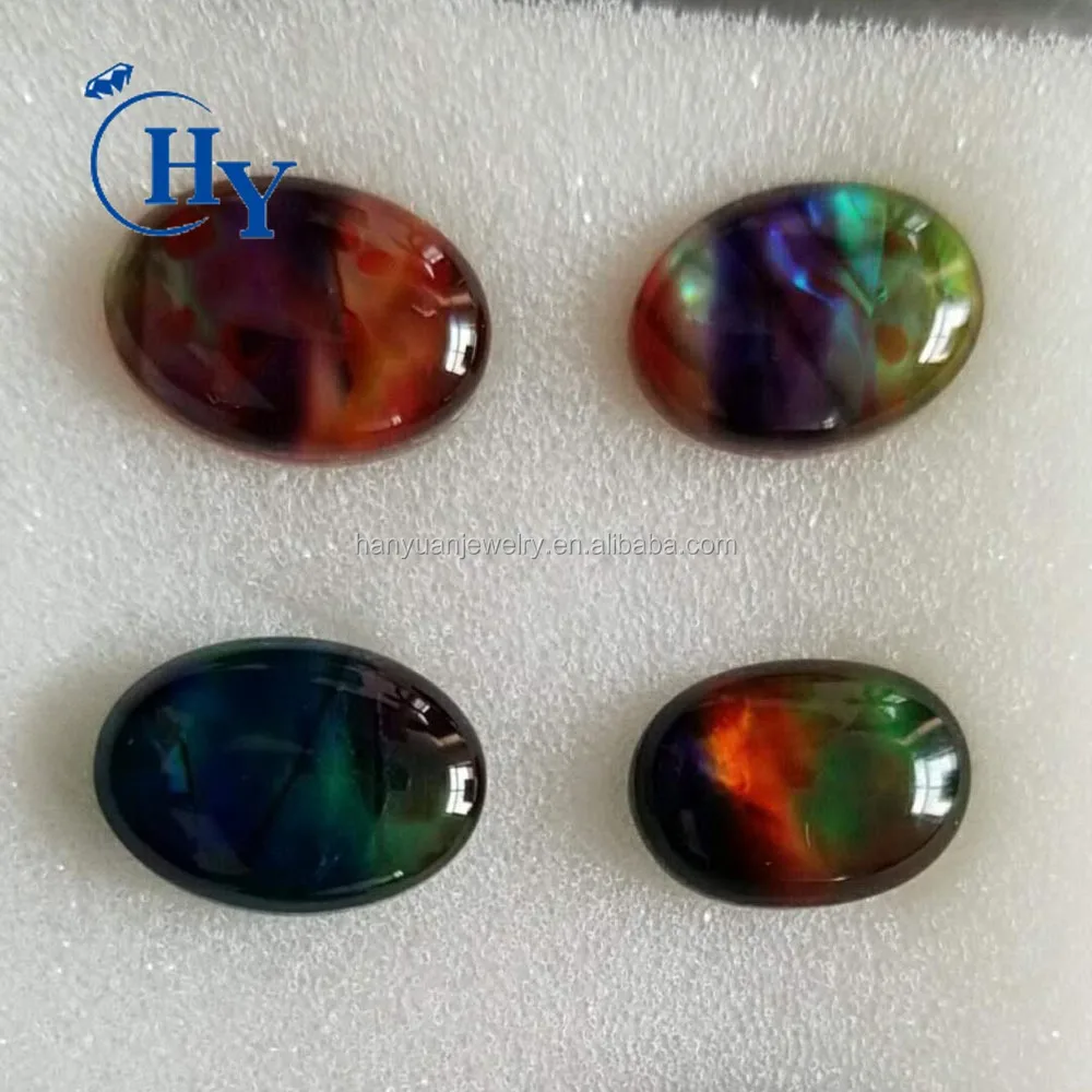 Wholesale ammolite stones 8x10mm oval cabochon glass stones ammolite for jewellery