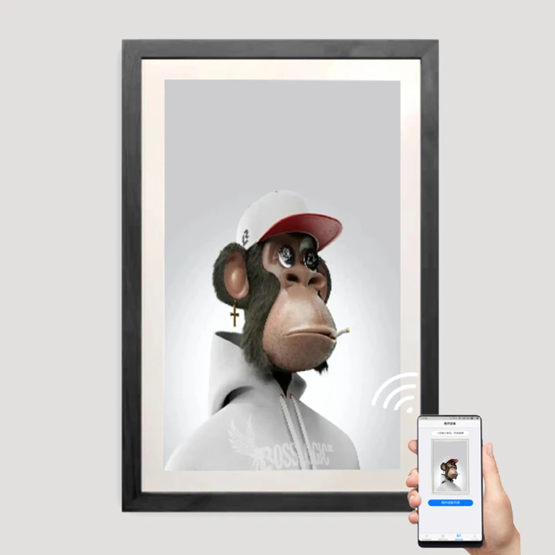 Custom OEM 21.5 22 32 33 43 55 inch video digital Photo frame NFT wall wooden art digital photo frame