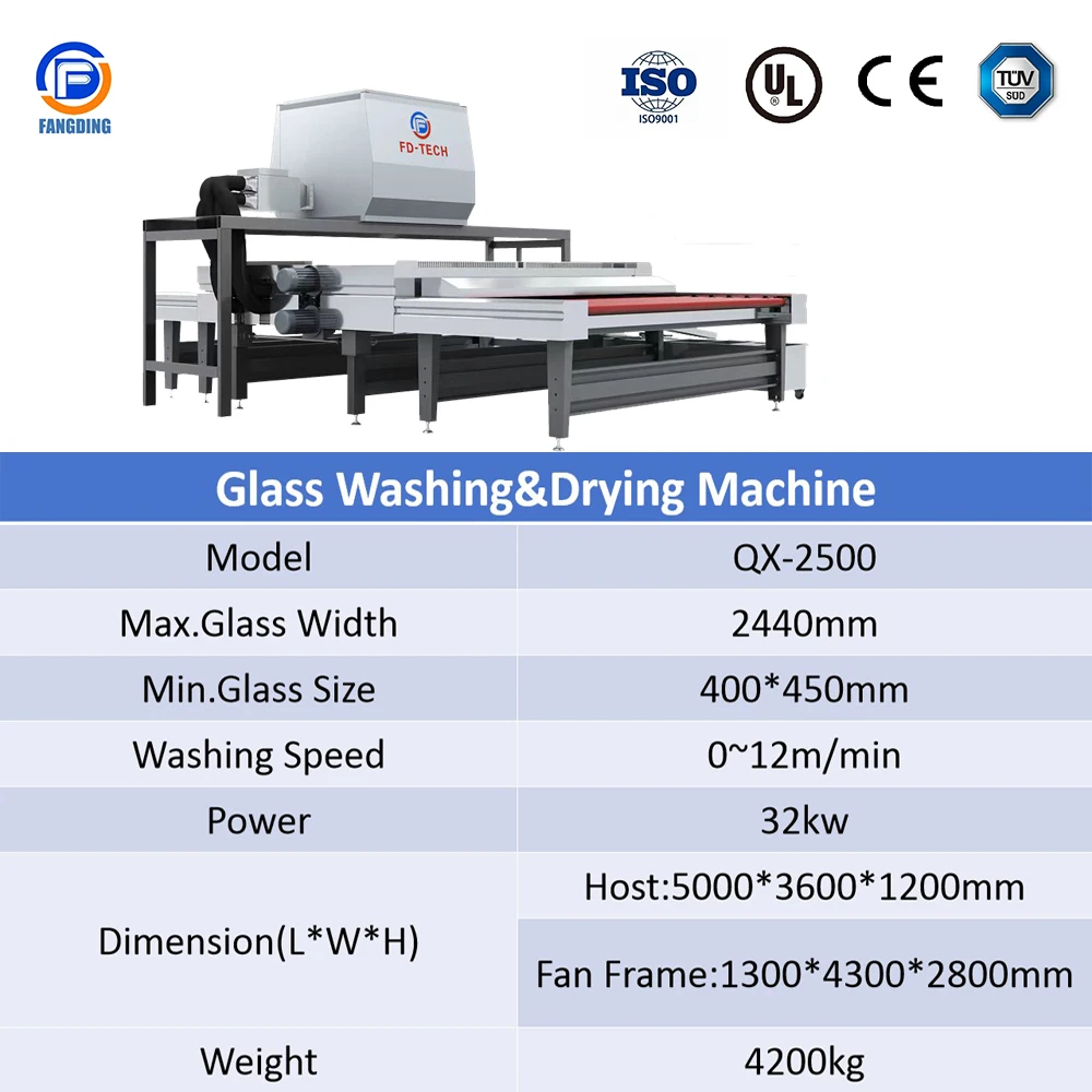 High Quality Low-E Glass Horizontal Cleaning Drying Machine Used with Core Motor Component for Optimal Glass Washing Process