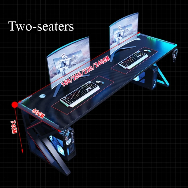 Factory Wholesale K Shape Gaming PC Desk Double Seat Desktop Competition Racing Game Desk Led Gaming Computer Table For Gamer