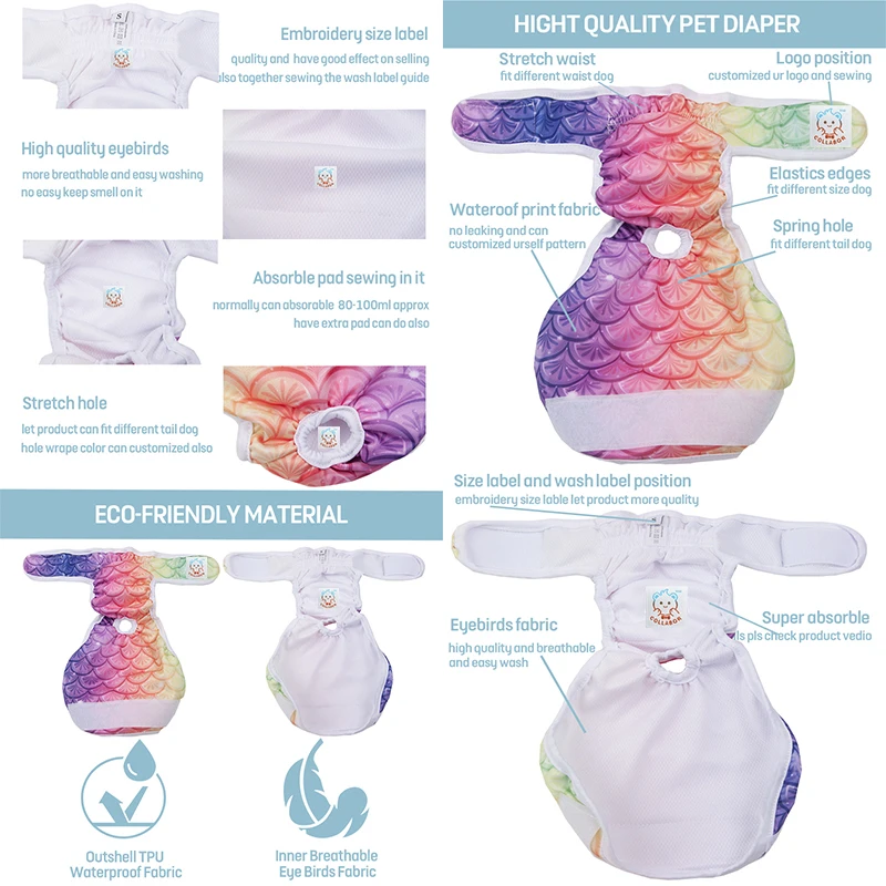 COLLABOR King Charles Spaniel Dog Diaper Dono High Absorble Washable Female Dog Diapers Adjustable Dog Reusable Diapers