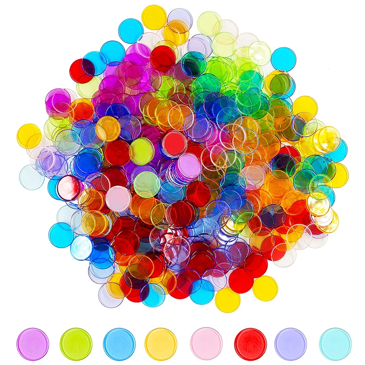 500 Transparent 8 Color Clear Bingo Counting Chip Plastic Bingo Markers Counters For Kids Math