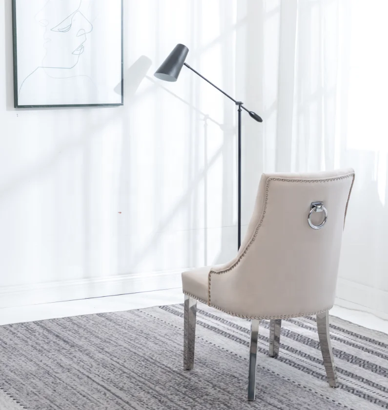 Tufted dining chair stainless steel legs ring knocker