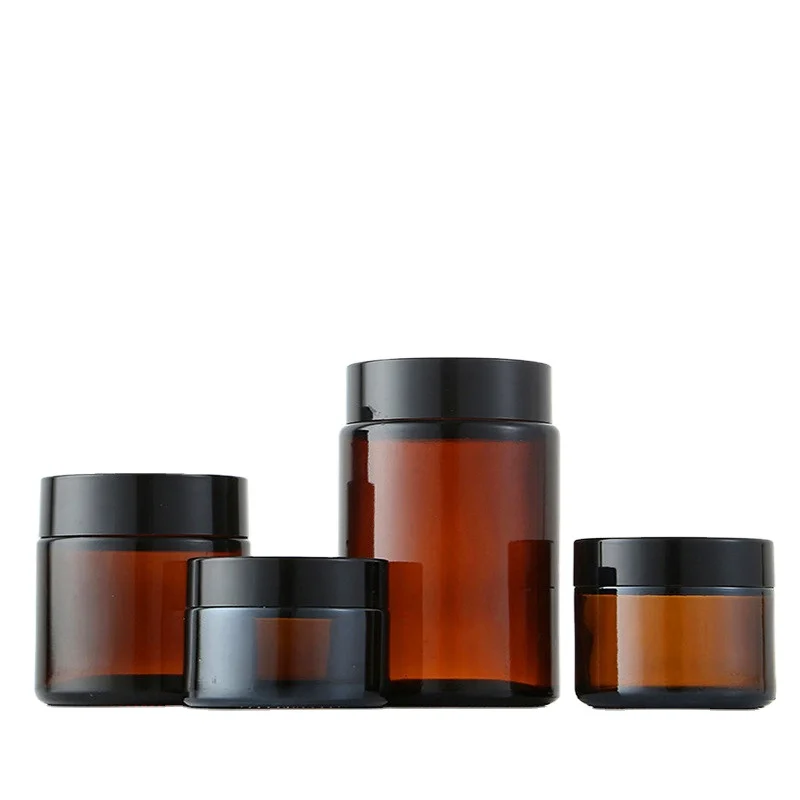 in stock luxury amber glass cosmetic containers 5g 10g 20g 30g 50g 100g glass cream jar for face eye cream