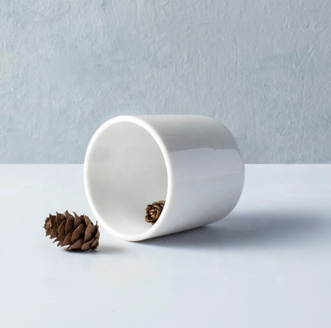 Home daily with pure white simple beaded striped without handle porcelain ceramic tea cup