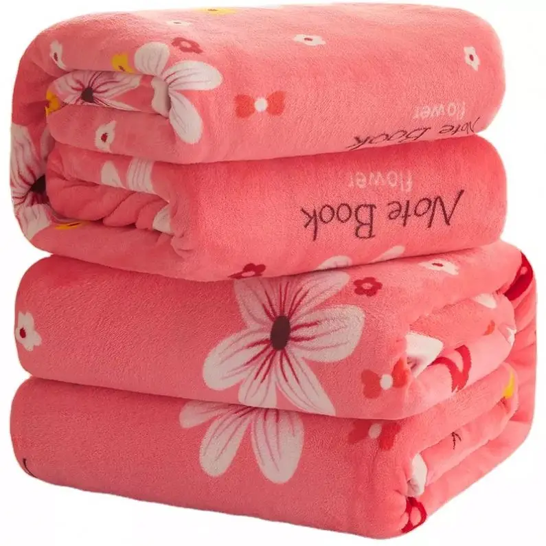 Wholesale winter warm plaid printed microfiber flannel fleece warm single double flannel throw blankets