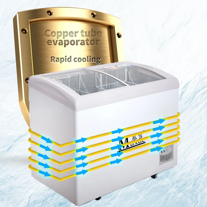 MUXUE  ice cream showcase freezer Glass Top Commercial Frozen fridge Meat Island Horizontal Island Chest Freezer