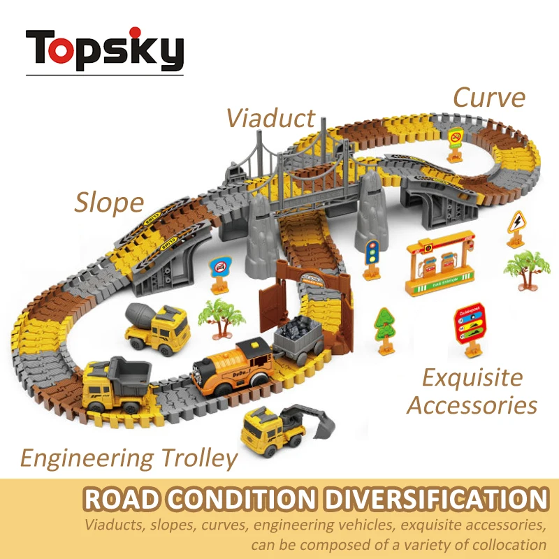 High Quality Diecast Race Tracks Vehicle Toy Boys DIY Assembly Flexible Track Play set with 3 PCS Construction Car for Kids Toys