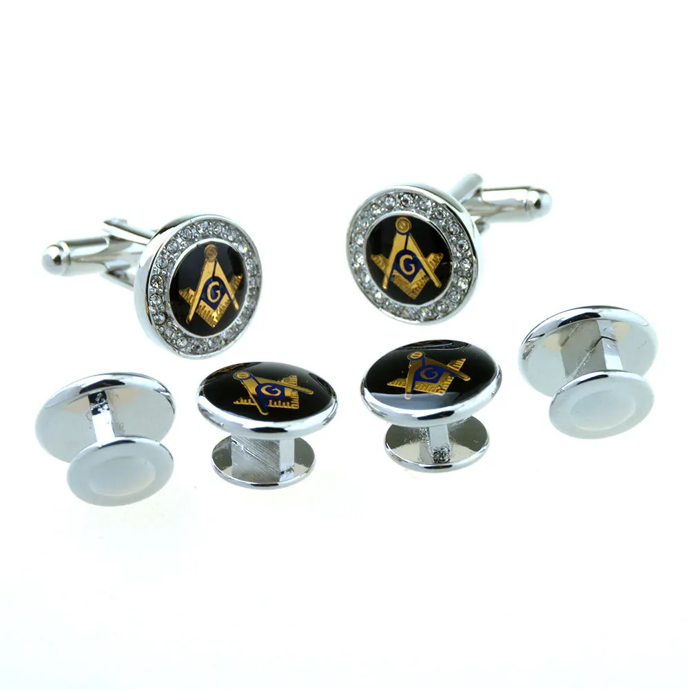Cufflinks for men Wholesale Mens Luxury Rhinestone Freemason Masonic Cufflinks and Studs Sets