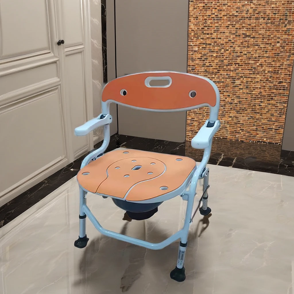 One-Touch Folding Shower Toilet Chair Safety Equipment for Elderly Care & Bathroom Use Rehabilitation Therapy Supplies